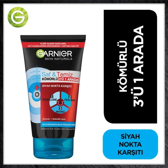 Garnier Saf & Temiz Siyah Nokta Karşıtı Kömürlü 3'ü 1 arada