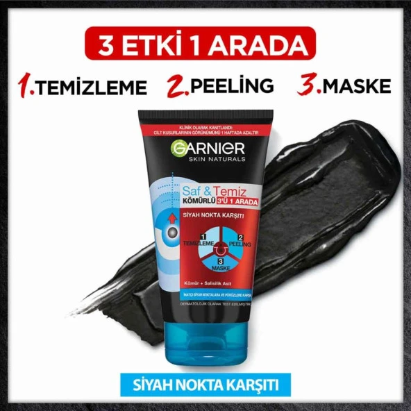 Garnier Saf & Temiz Siyah Nokta Karşıtı Kömürlü 3'ü 1 arada - Resim 5
