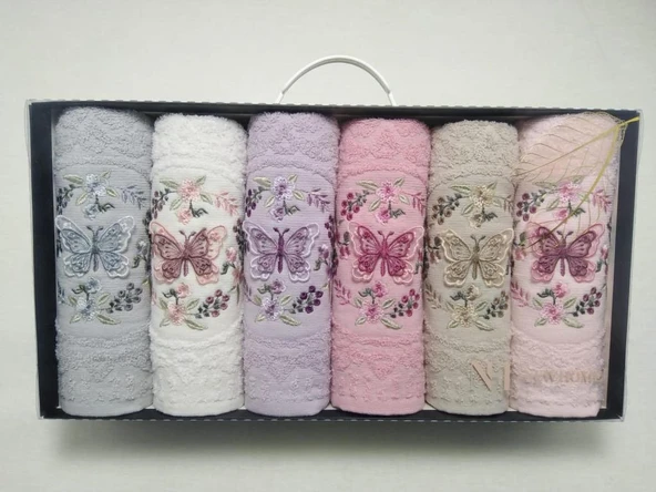 Nevresim Dünyası NH Clara Renkli Nakışlı 6lı havlu 50x90cm