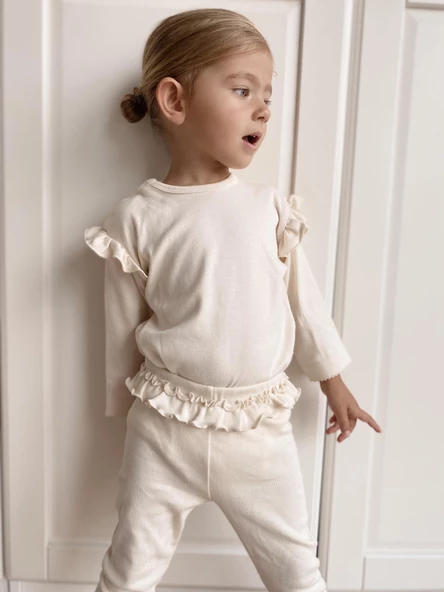 Naturaborn GOTS Organik Sertifikalı Kız Bebek Fırfırlı Tayt&Body Takım - 4