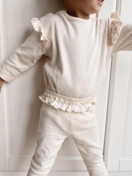 Naturaborn GOTS Organik Sertifikalı Kız Bebek Fırfırlı Tayt&Body Takım - 3