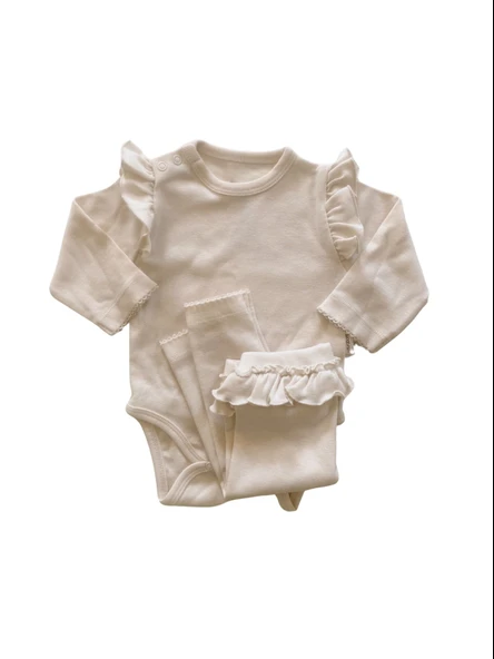 Naturaborn GOTS Organik Sertifikalı Kız Bebek Fırfırlı Tayt&Body Takım - 11