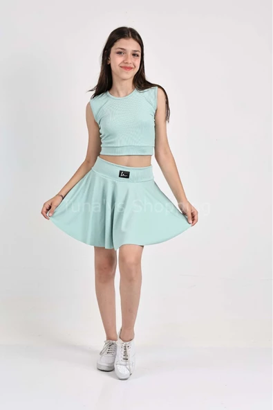 Şort Etekli Crop Body Sıfır Kol Sporcu Takım (RYBYisv5pf) - 11
