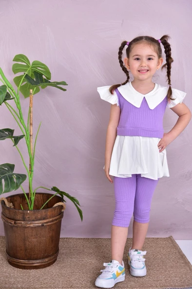 Kız Çocuk Yakalı  %100 Pamuk Kaprili Yumuşacık 2'li Takım (6G9SXwR83VFfc) - 5