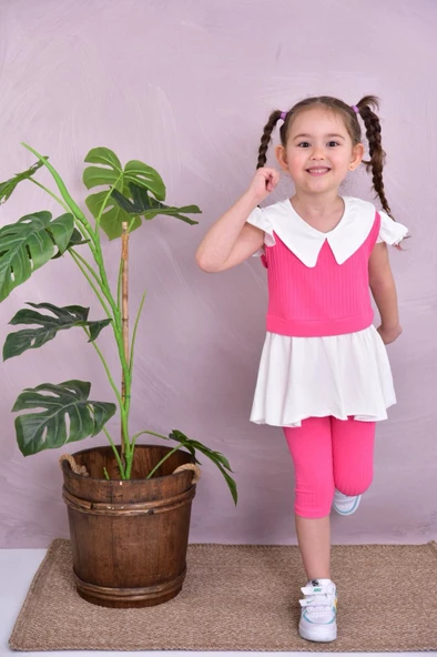 Kız Çocuk Yakalı  %100 Pamuk Kaprili Yumuşacık 2'li Takım (6G9SXwR83VFfc) - 9