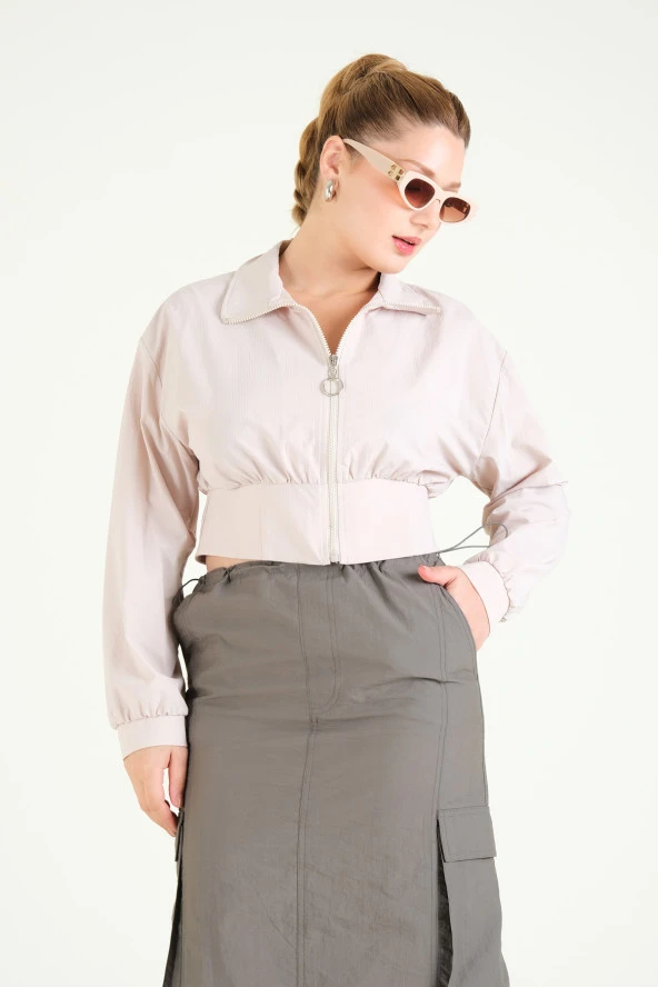 Kadın Paraşüt Crop Mont Taş