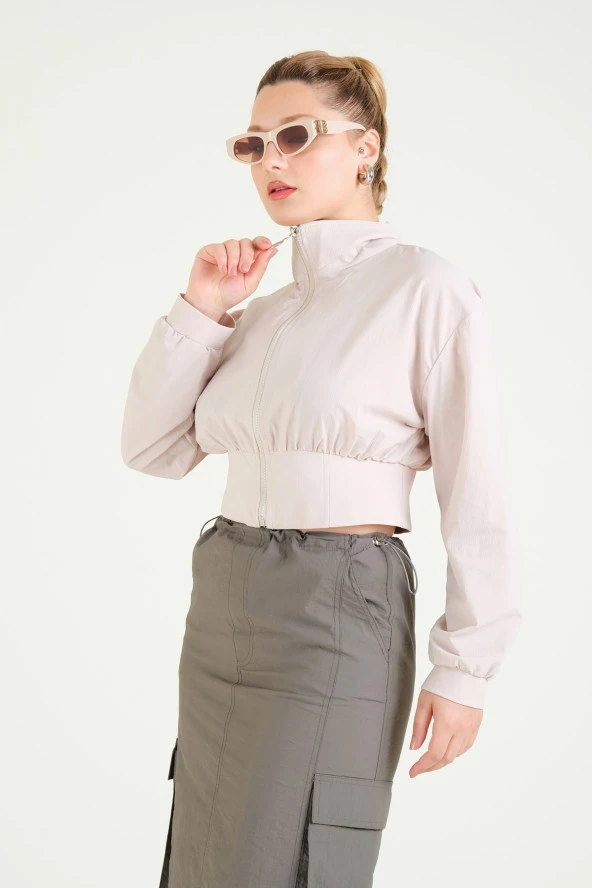 Kadın Paraşüt Crop Mont Taş - 2