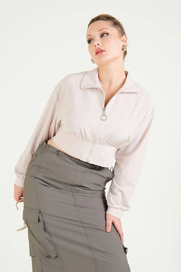 Kadın Paraşüt Crop Mont Taş - 3