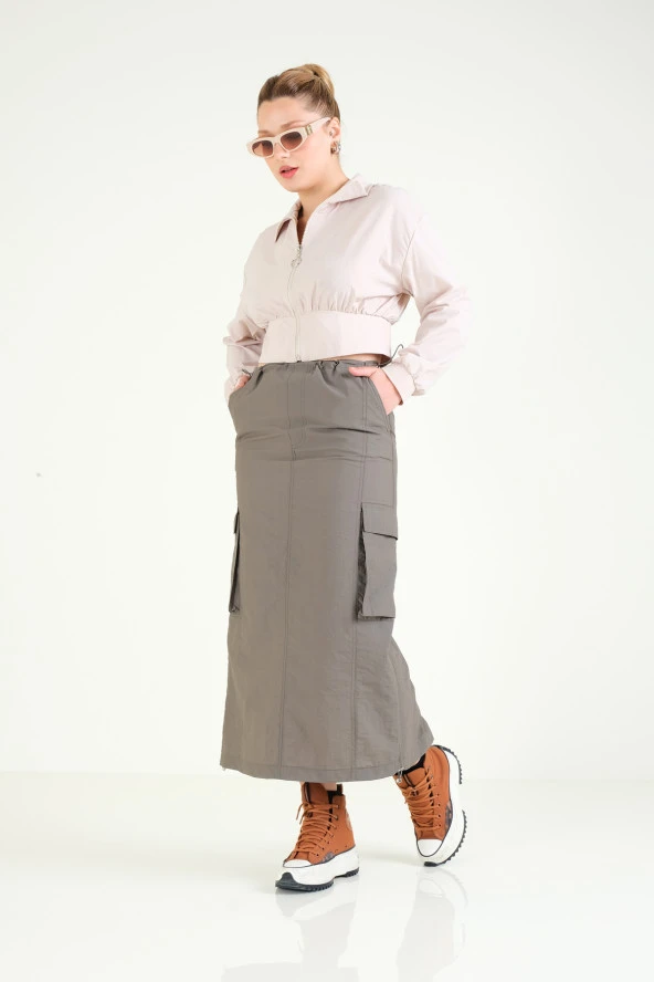 Kadın Paraşüt Crop Mont Taş - 5