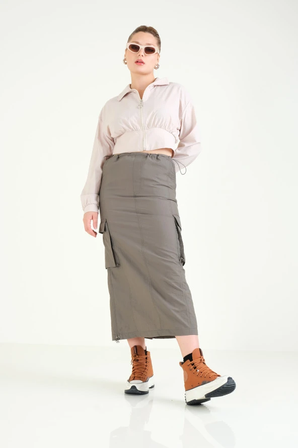 Kadın Paraşüt Crop Mont Taş - 6