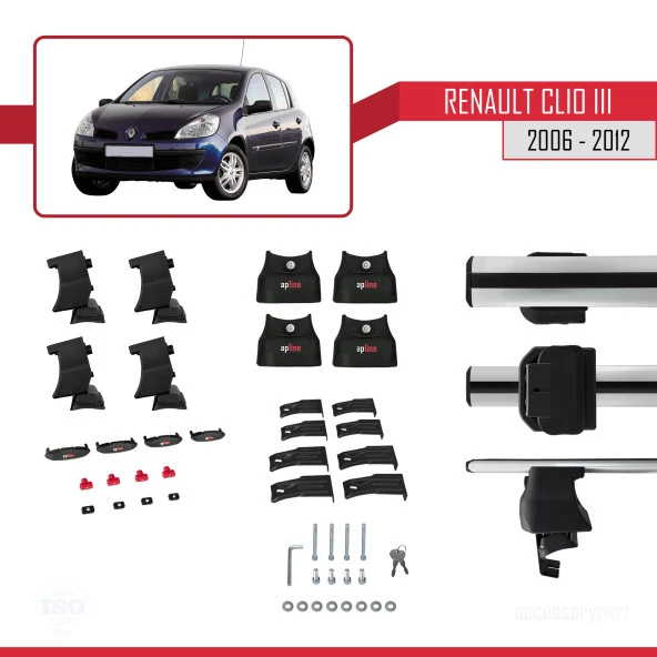Renault Clio III 2006-2012 Arası ile uyumlu ACE-4 Ara Atkı Tavan Barı GRİ - 3