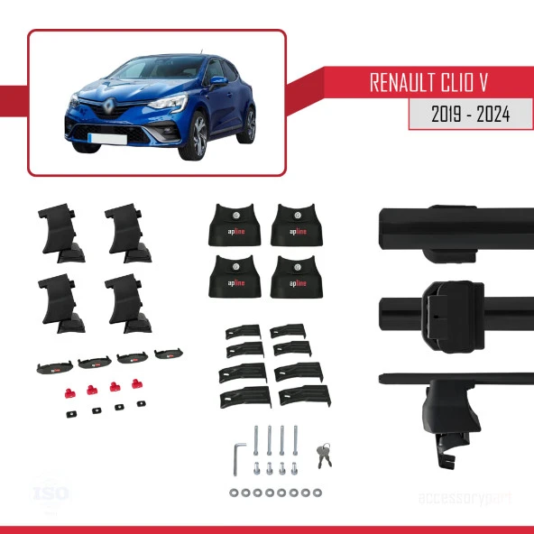 Renault Clio V 2019 ve Sonrası ile uyumlu ACE-4 Ara Atkı Tavan Barı SİYAH - 5