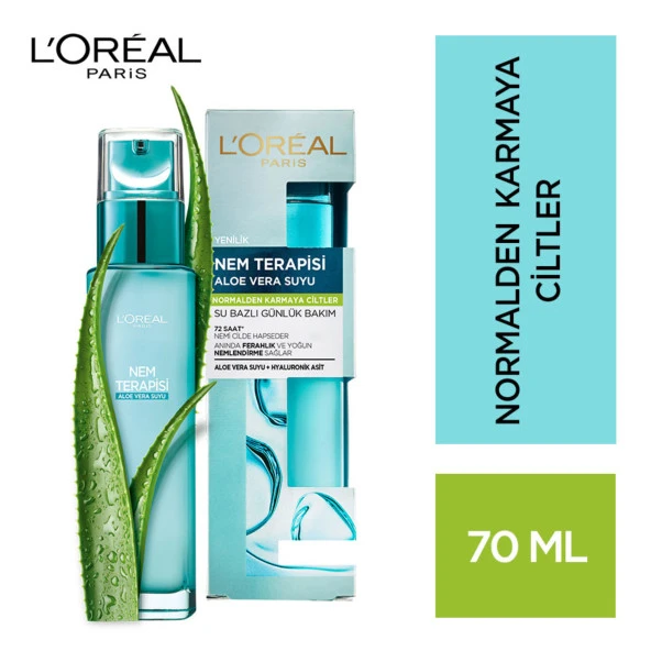 L'Oréal Paris Nem Terapisi Aloe Vera Suyu, Nemlendirici ve Ferahlık Etkili Krem, Normalden Karmaya Ciltler 70ml