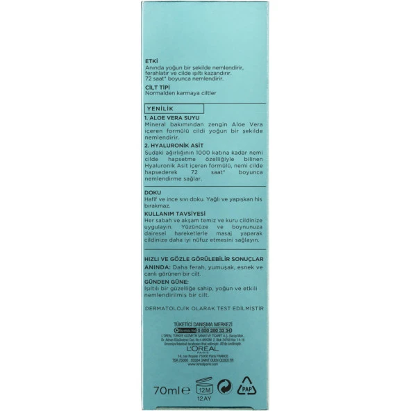 L'Oréal Paris Nem Terapisi Aloe Vera Suyu, Nemlendirici ve Ferahlık Etkili Krem, Normalden Karmaya Ciltler 70ml - 3