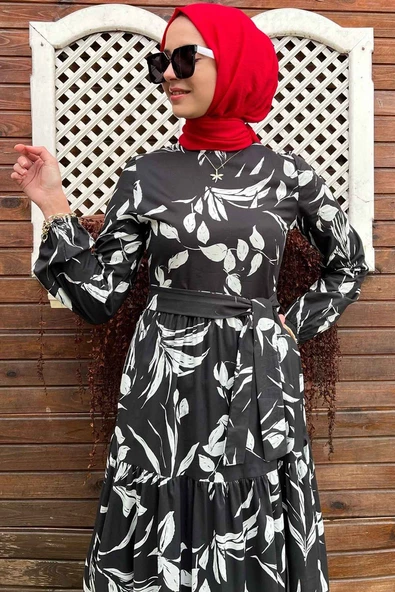 Siyah Beyaz Poplin Elbise - 10