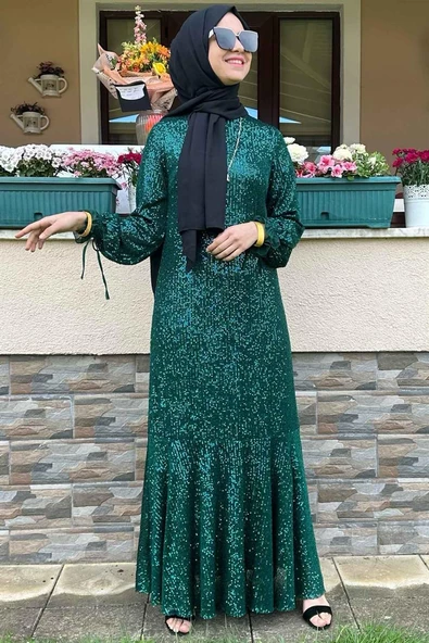 Pırıl Zümrüt Yeşili Elbise - 6