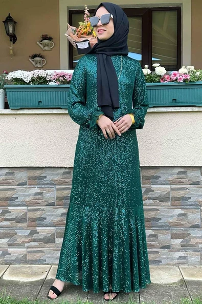 Pırıl Zümrüt Yeşili Elbise - 5