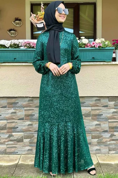 Pırıl Zümrüt Yeşili Elbise - 1