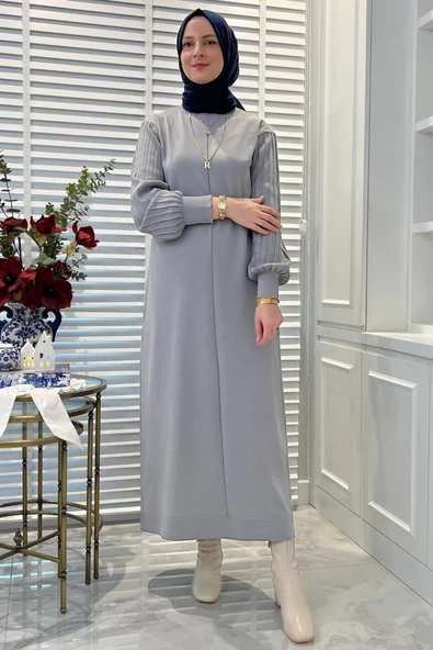 Ecem Gri Triko Elbise - Resim 8