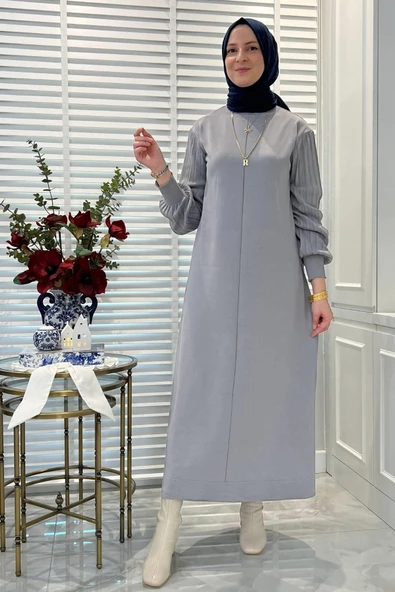 Ecem Gri Triko Elbise - Resim 7