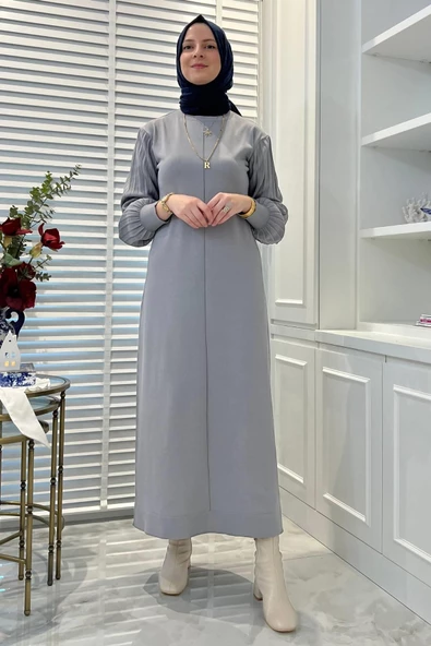 Ecem Gri Triko Elbise - Resim 3