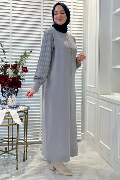 Ecem Gri Triko Elbise - Resim 4