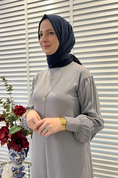 Ecem Gri Triko Elbise - Resim 12