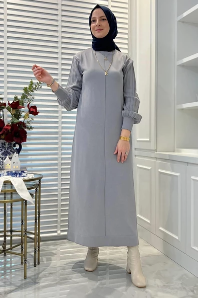 Ecem Gri Triko Elbise - Resim 5