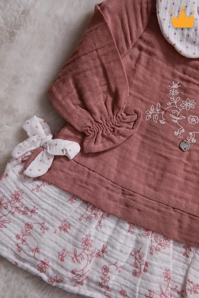 Babydola Müslin Kız Bebek Bayramlık Uzun Kollu Elbise 15178 - 10