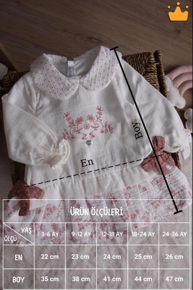 Babydola Müslin Kız Bebek Bayramlık Uzun Kollu Elbise 15178 - 6