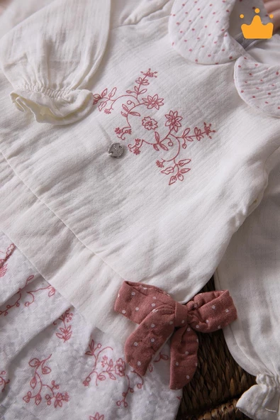 Babydola Müslin Kız Bebek Bayramlık Uzun Kollu Elbise 15178 - 3