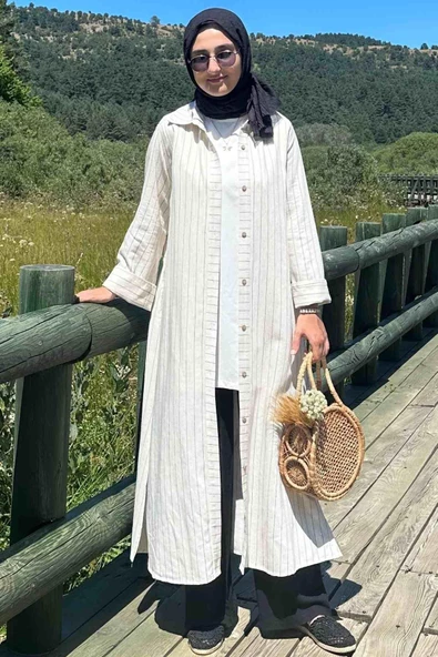 Siyah Çizgili Natural Kap