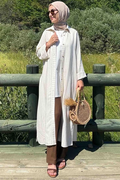 Kahve Çizgili Natural Kap - 4