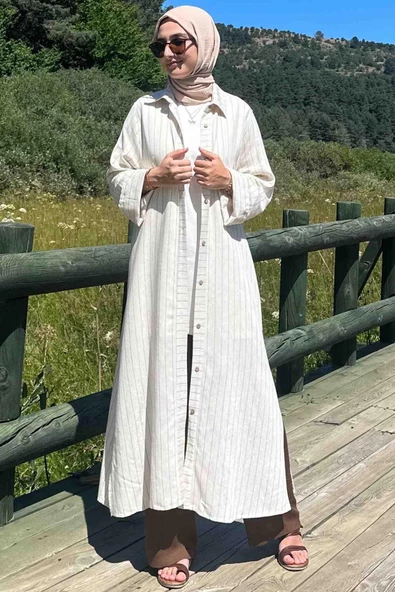 Kahve Çizgili Natural Kap - 6