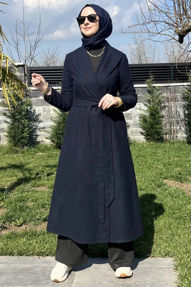 Selin Lacivert Kaşe Kaban - 5