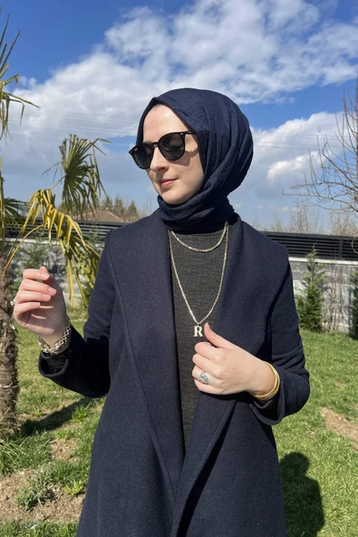 Selin Lacivert Kaşe Kaban - 4