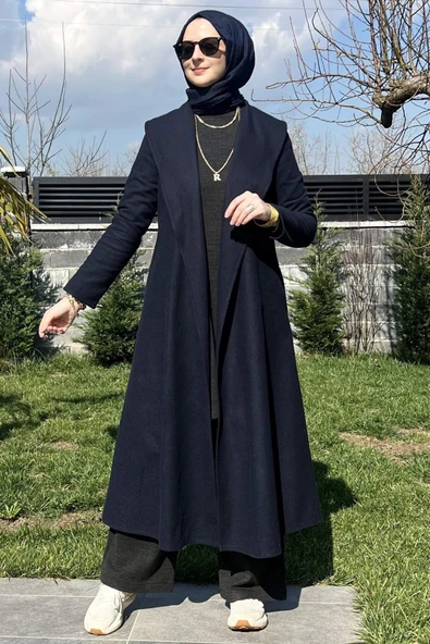 Selin Lacivert Kaşe Kaban - 9