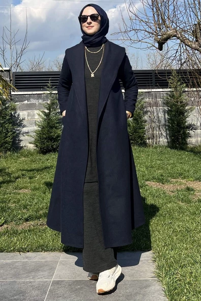 Selin Lacivert Kaşe Kaban - 8