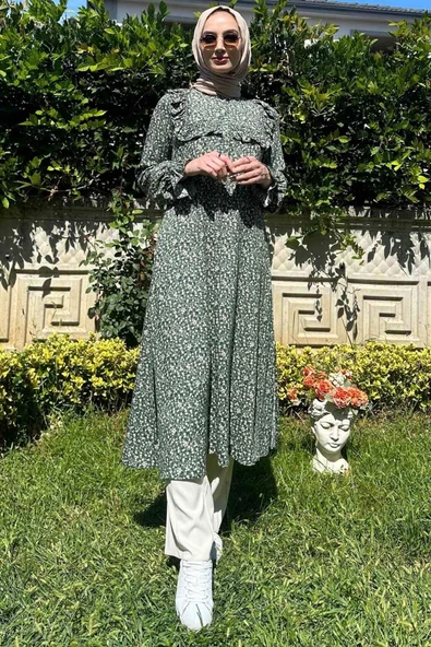 Dilruba Yeşil Çiçekli Tunik - 5