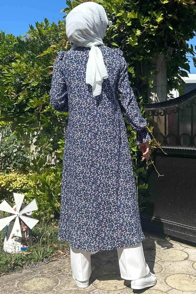 Dilruba Mavi Çiçekli Tunik - 6