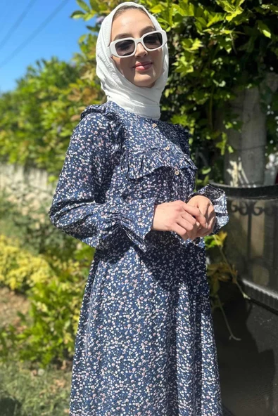 Dilruba Mavi Çiçekli Tunik - 8