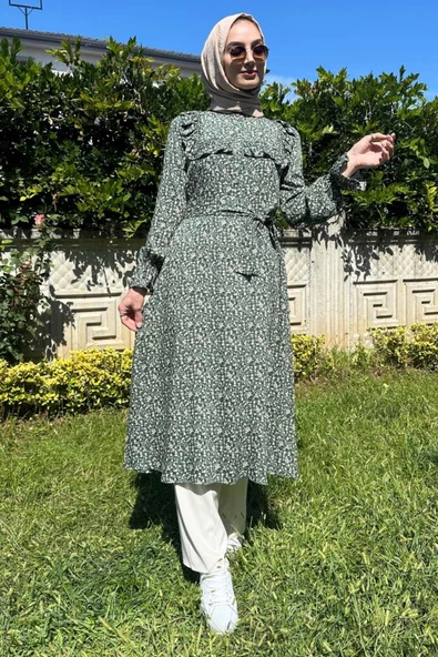 Dilruba Yeşil Çiçekli Tunik - 9