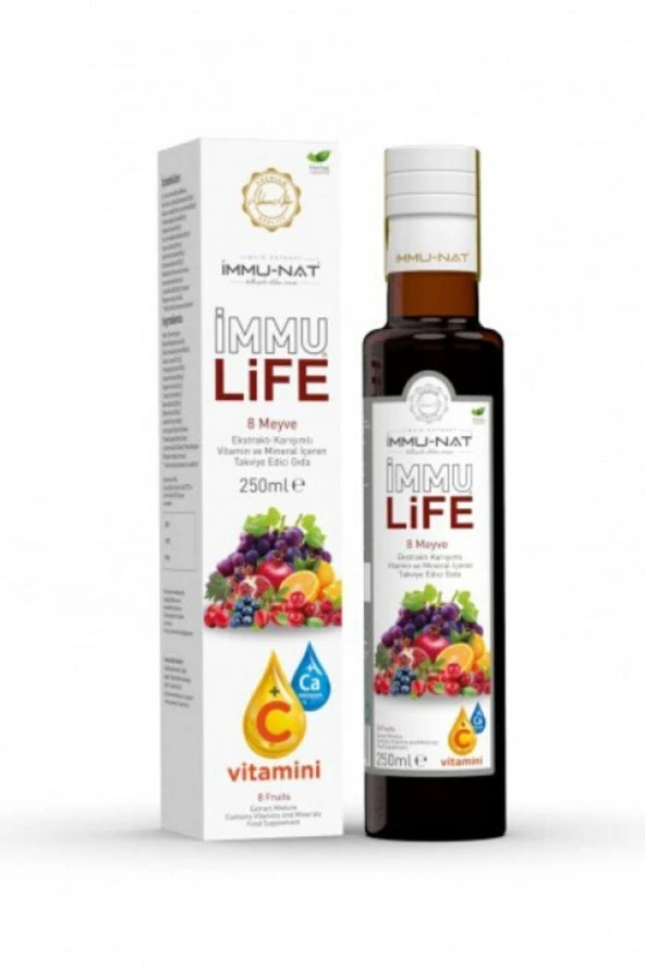 İMMU-NAT Immunat Immu Life 8 Meyve Karışımlı 250 Ml C Vitamini + Ca Ekstrakt