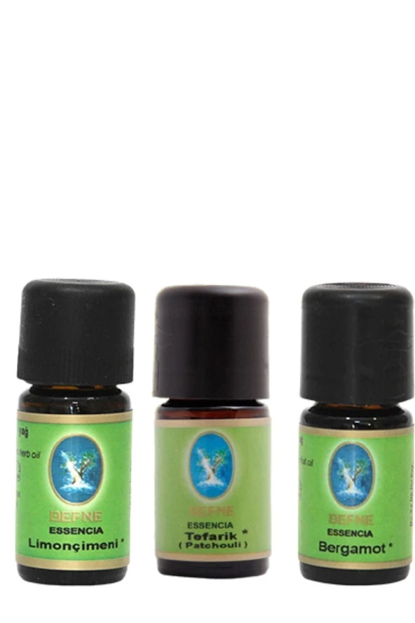 NUKA Defne Organik Limon Çimeni Yağı Bergamot Yağı Paçuli Tefarik Yağı 5 Ml. 3 'lü Paket