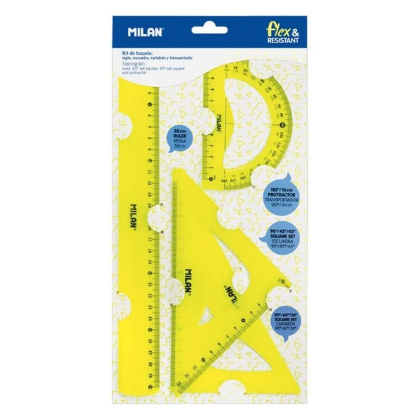 Milan Flex Kırılmaz Geometri ve Cetvel Seti 4 Parça SARI ürün görseli 1