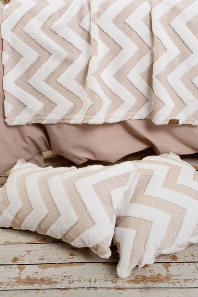 Yatak Runner Kırlent Seti Bohem Punch Panç Desen Yatak Örtüsü Line Bej - Resim 2