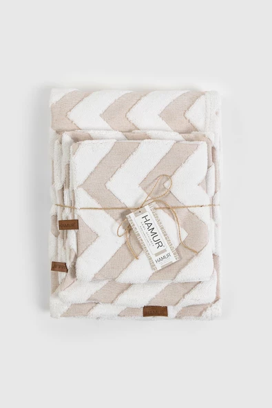 Yatak Runner Kırlent Seti Bohem Punch Panç Desen Yatak Örtüsü Line Bej - Resim 4