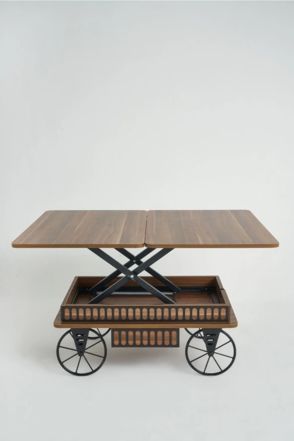 kolexonline Luna-1 Akıllı Sehpa, Çalışma Masası, Yemek Masası, Yer Sofrası, Tekerli Ve Çekmeceli Ceviz Renk - Resim 3