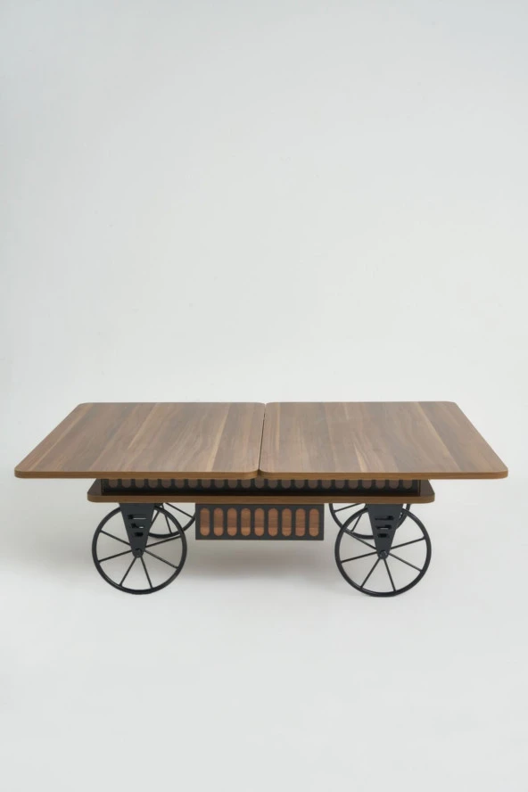 kolexonline Luna-1 Akıllı Sehpa, Çalışma Masası, Yemek Masası, Yer Sofrası, Tekerli Ve Çekmeceli Ceviz Renk - Resim 4