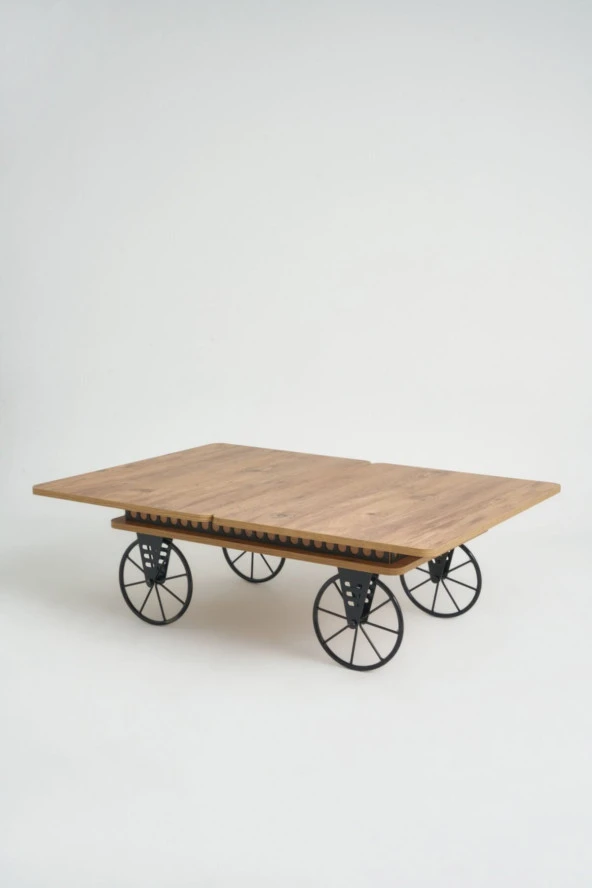 kolexonline Luna Akıllı Sehpa, Çalışma Masası, Yemek Masası, Yer Sofrası, Tekerli Çam Renk - 2